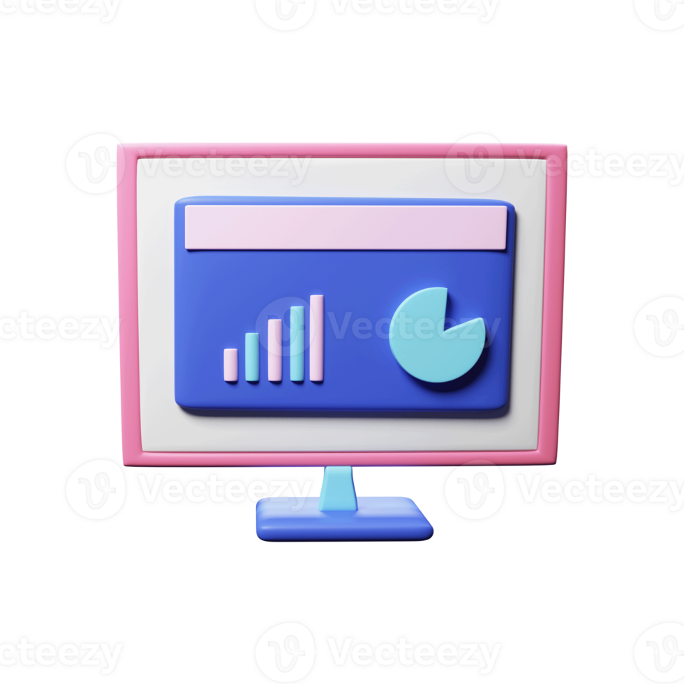 Blue And Pink Bar Graph With Pie chart In Computer Screen 3D Render. png