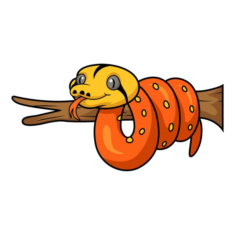 Cute albino golden child reticulated python cartoon on tree branch vector