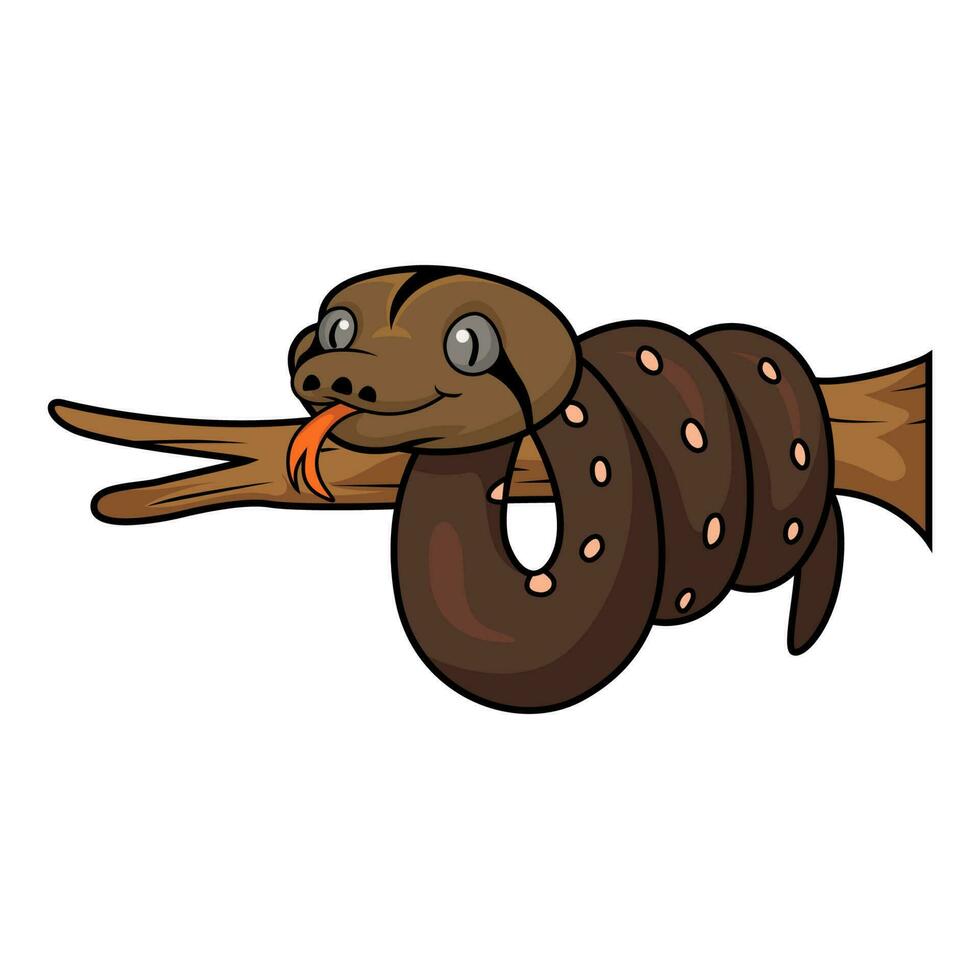 Cute golden child phantom reticulatus python cartoon on tree branch vector