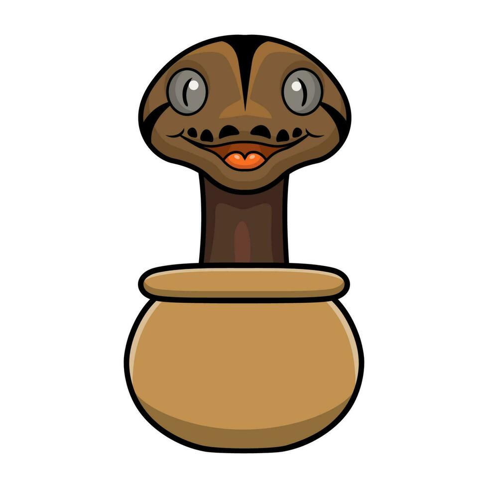 Cute golden child phantom reticulatus python cartoon inside the pot vector