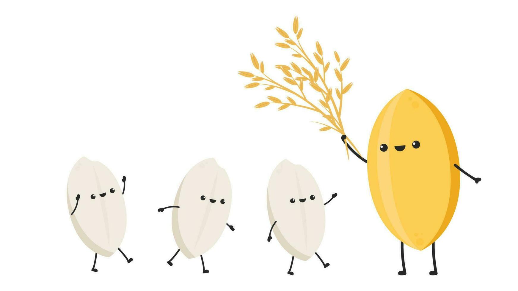 Rice character design. rice vector on white background. rice seed.