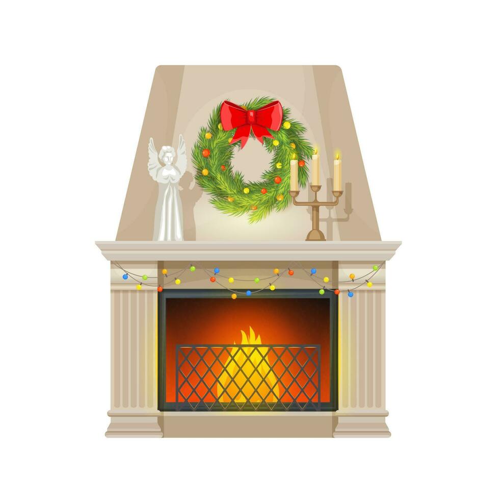 Christmas fireplace with pilasters and mantelpiece vector