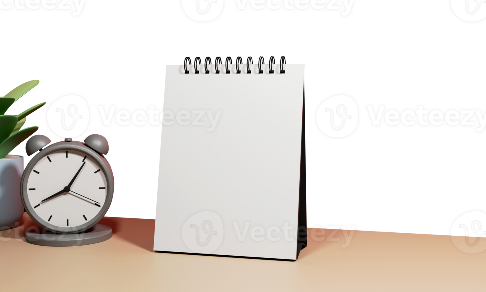 2023 Multicolor Yearly Desk Calendar Template In Notebook Style With 3D Alarm Clock, Plant Pot. png