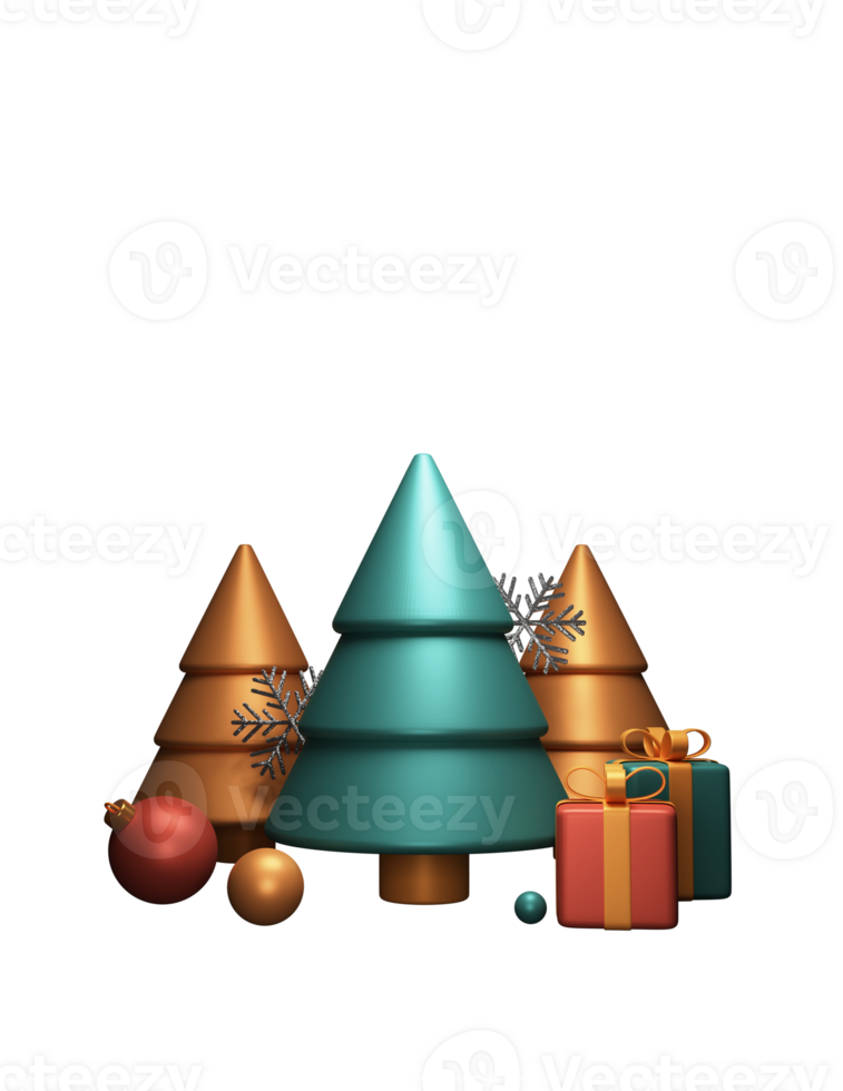 3D Glossy Christmas Tree With Silver Glitter Snowflakes, Gift Boxes, Balls. png