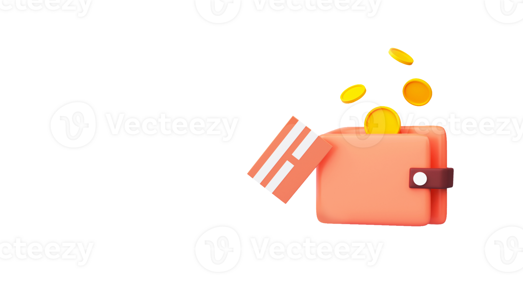 3D Render Wallet With Coins, Payment Card. png