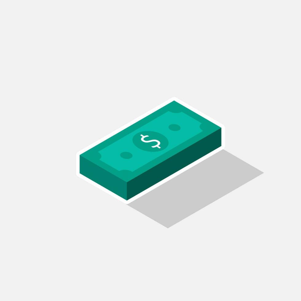 Dollar Money - White Stroke with Shadow icon vector isometric. Flat style vector illustration.