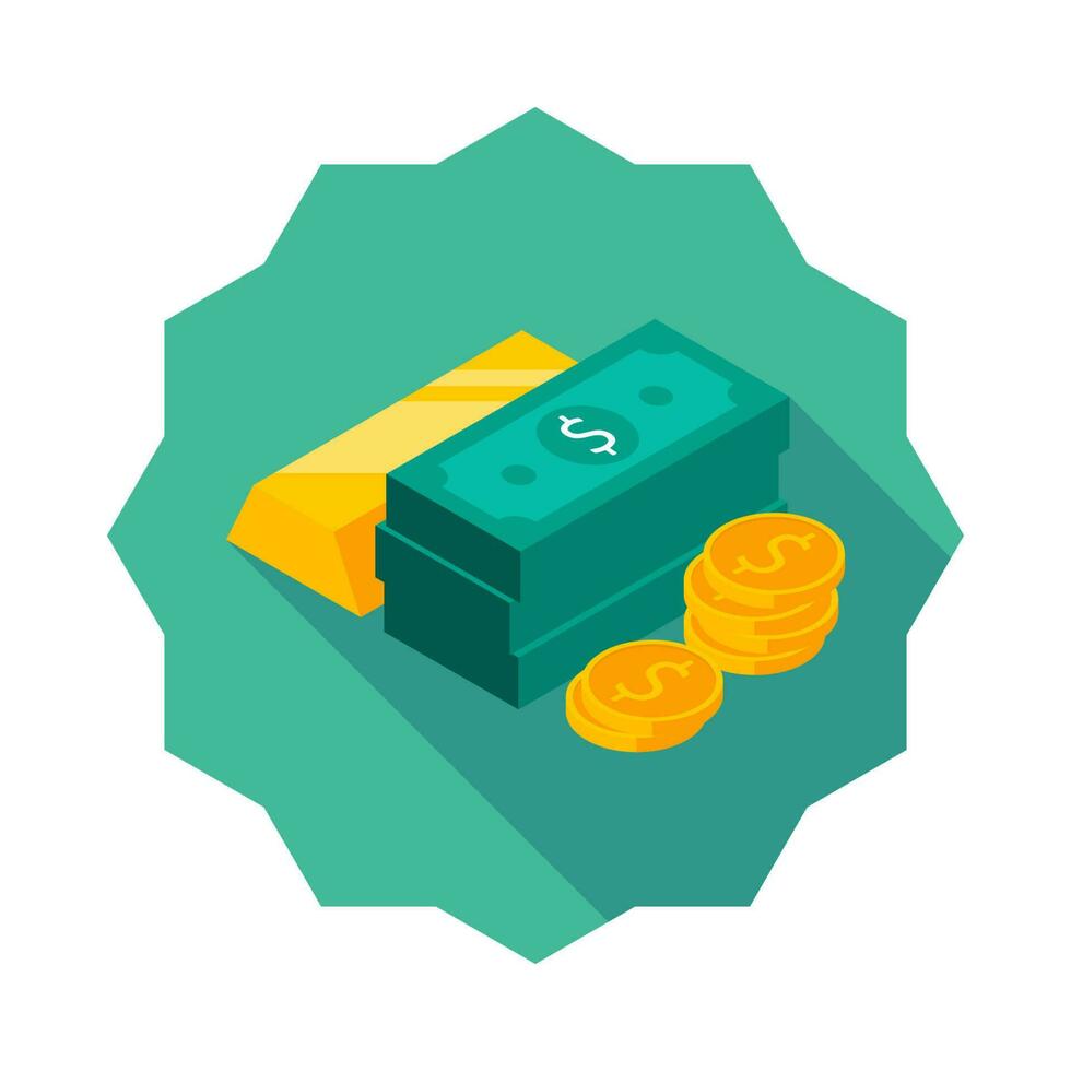 Gold Bar, Dollar and Coin icon vector isometric. Flat style vector illustration.