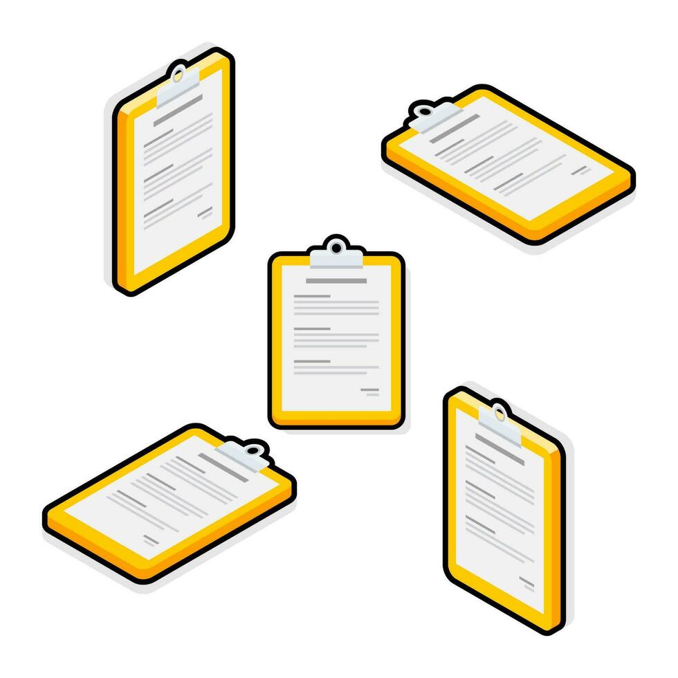 Clipboard Isometric and Flat - Black Stroke with Shadow icon vector. Flat style vector illustration.