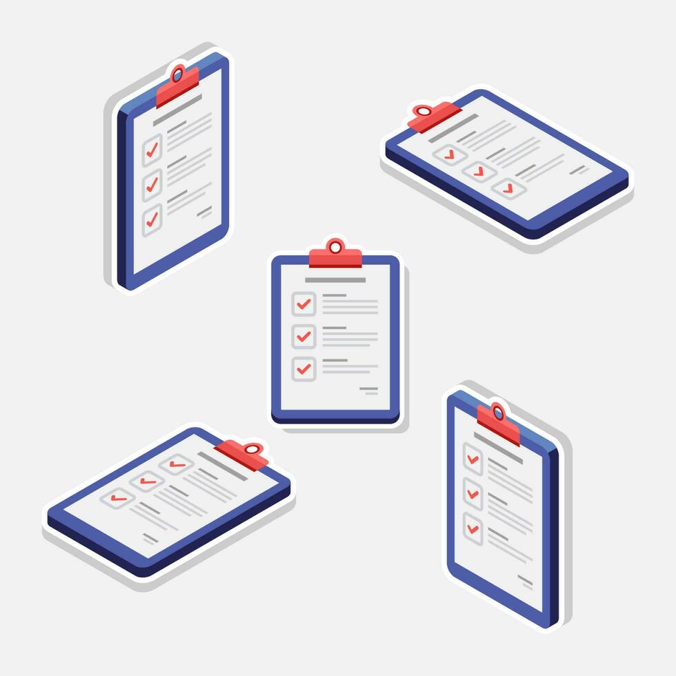 Checklist Isometric and Flat - White Stroke with Shadow icon vector. Flat style vector illustration.