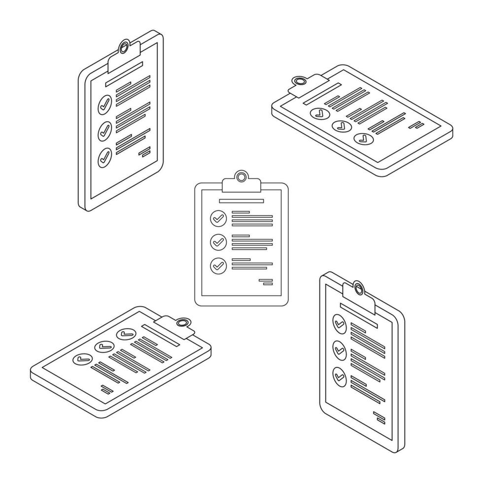 Checklist Isometric and Flat - Black Outline icon vector. Flat style vector illustration.