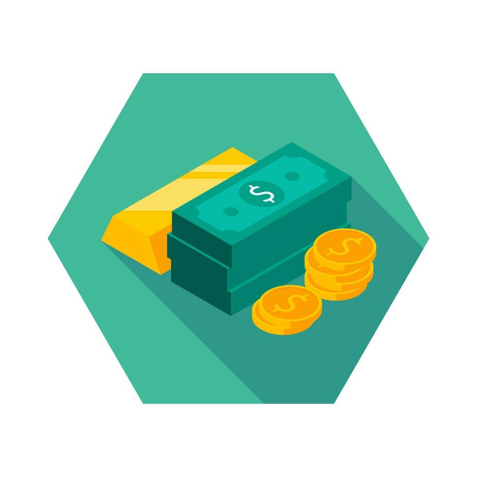 Gold Bar, Dollar and Coin icon vector isometric. Flat style vector illustration.