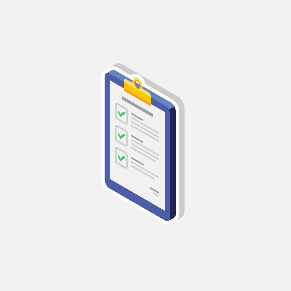 Checklist Isometric left view - White Stroke with Shadow icon vector isometric. Flat style vector illustration.