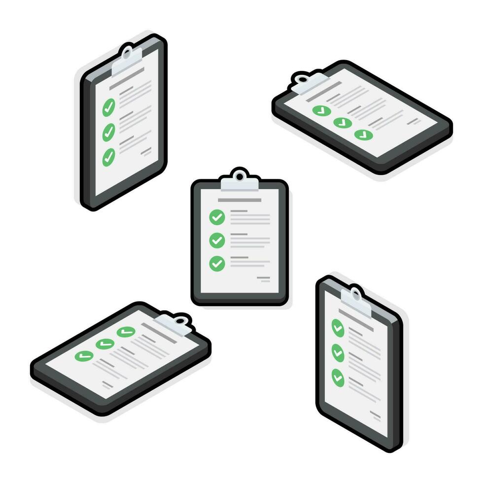 Checklist Isometric and Flat - Black Stroke with Shadow icon vector. Flat style vector illustration.