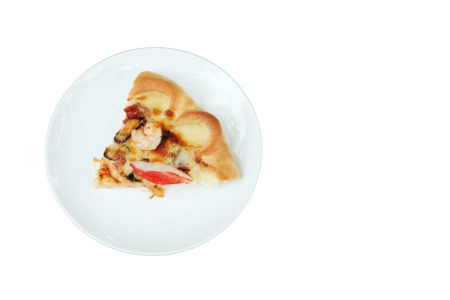 Delicious Italian food Sliced of Pizza on White dish and isolated on white background. photo