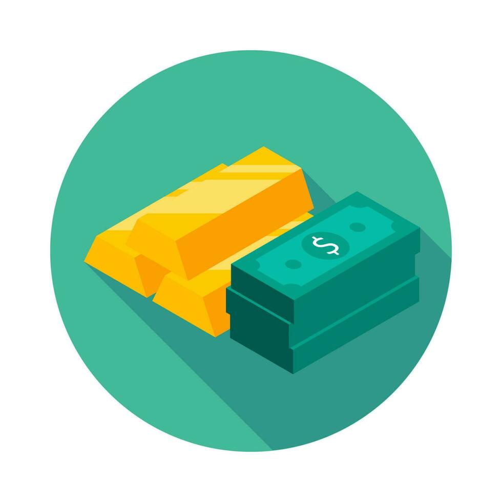 Gold Bar and Dollar icon vector isometric. Flat style vector illustration.