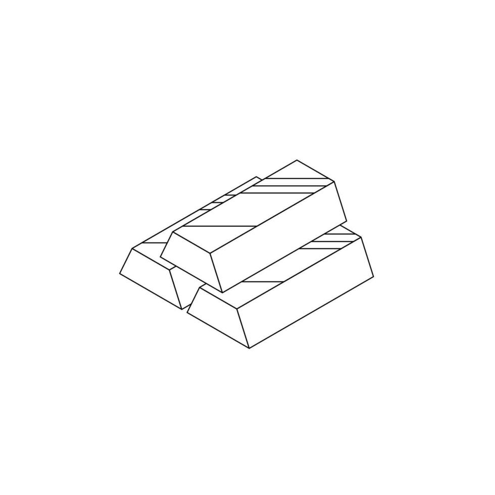 Gold Bar - Black Outline icon vector isometric. Flat style vector illustration.