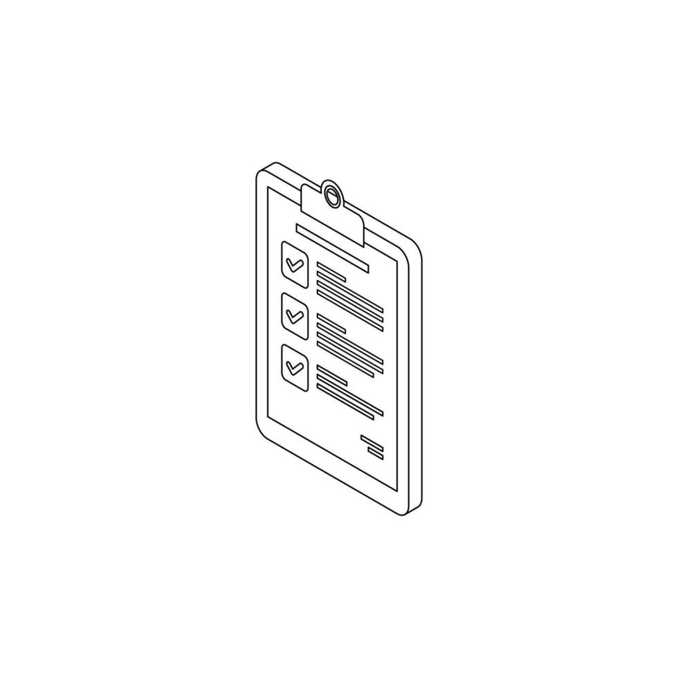 Checklist Isometric left view - Black Outline icon vector isometric. Flat style vector illustration.