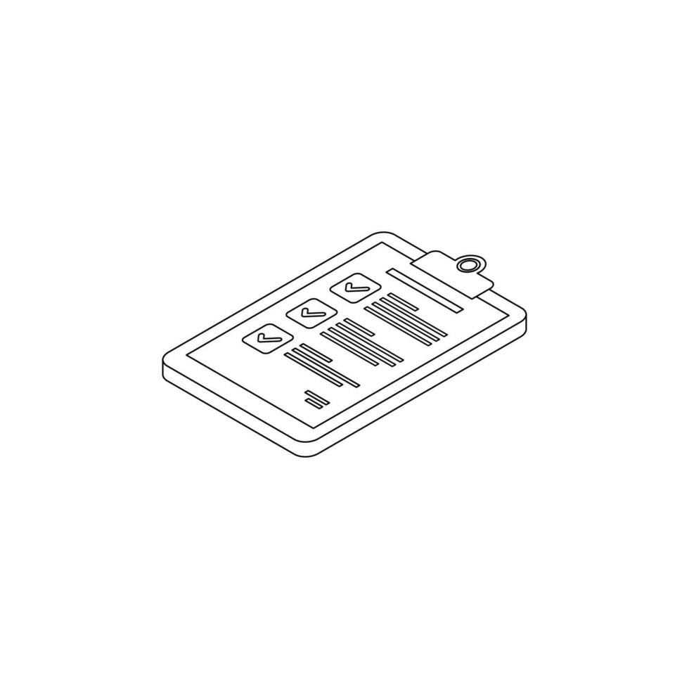 Checklist Isometric left view - Black Outline icon vector isometric. Flat style vector illustration.