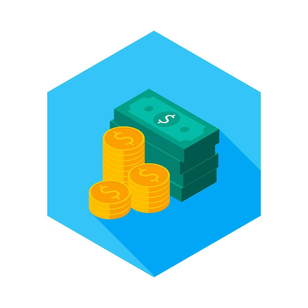 Dollar Money and Coin icon vector isometric. Flat style vector illustration.