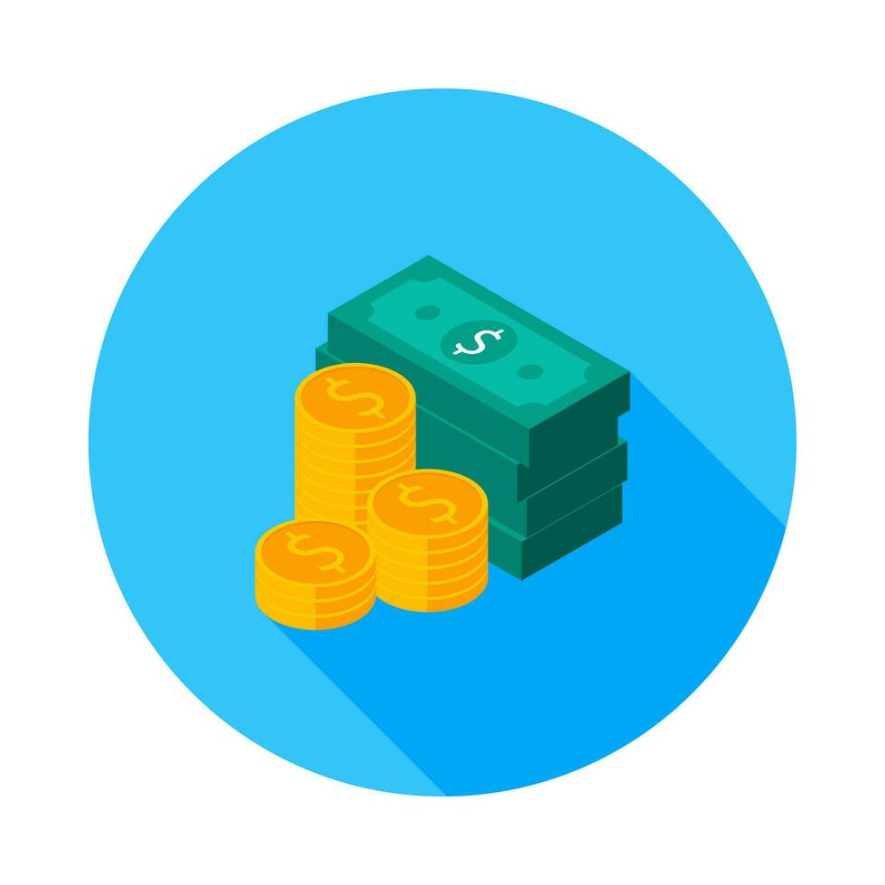 Dollar Money and Coin icon vector isometric. Flat style vector illustration.