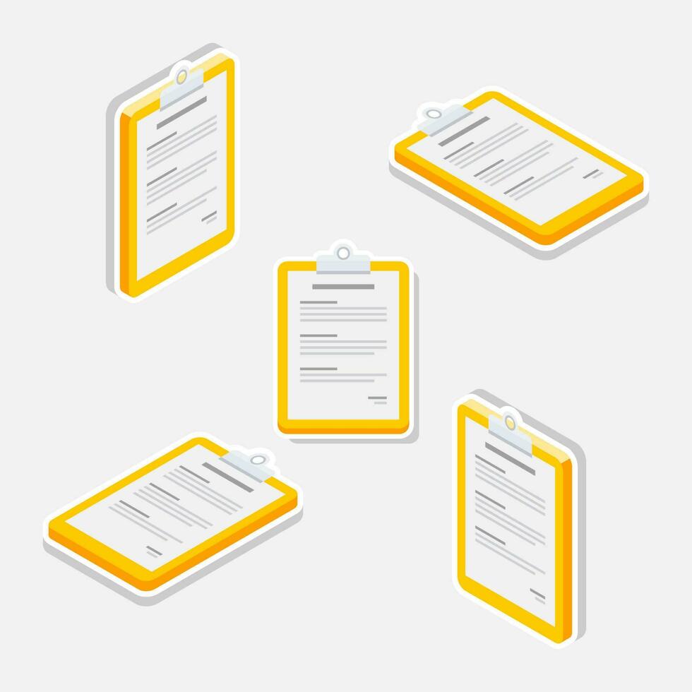 Clipboard Isometric and Flat - White Stroke with Shadow icon vector. Flat style vector illustration.