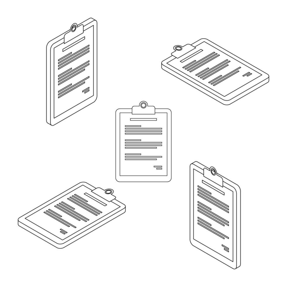 Clipboard Isometric and Flat - Black Outline icon vector. Flat style vector illustration.