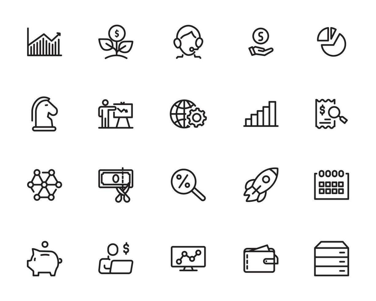 Creative business solutions related icon set. Innovation team management. vector