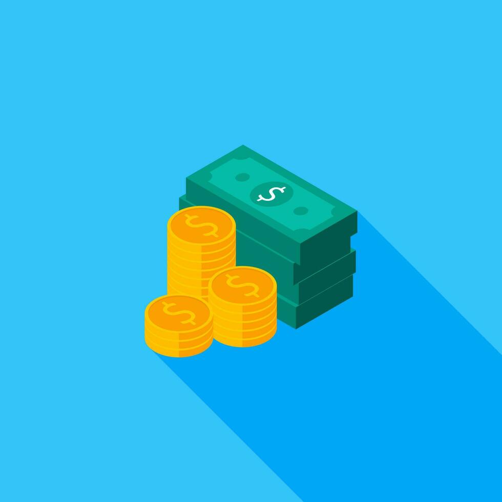 Dollar Money and Coin icon vector isometric. Flat style vector illustration.