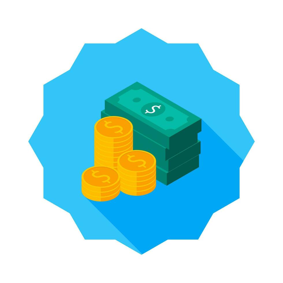 Dollar Money and Coin icon vector isometric. Flat style vector illustration.