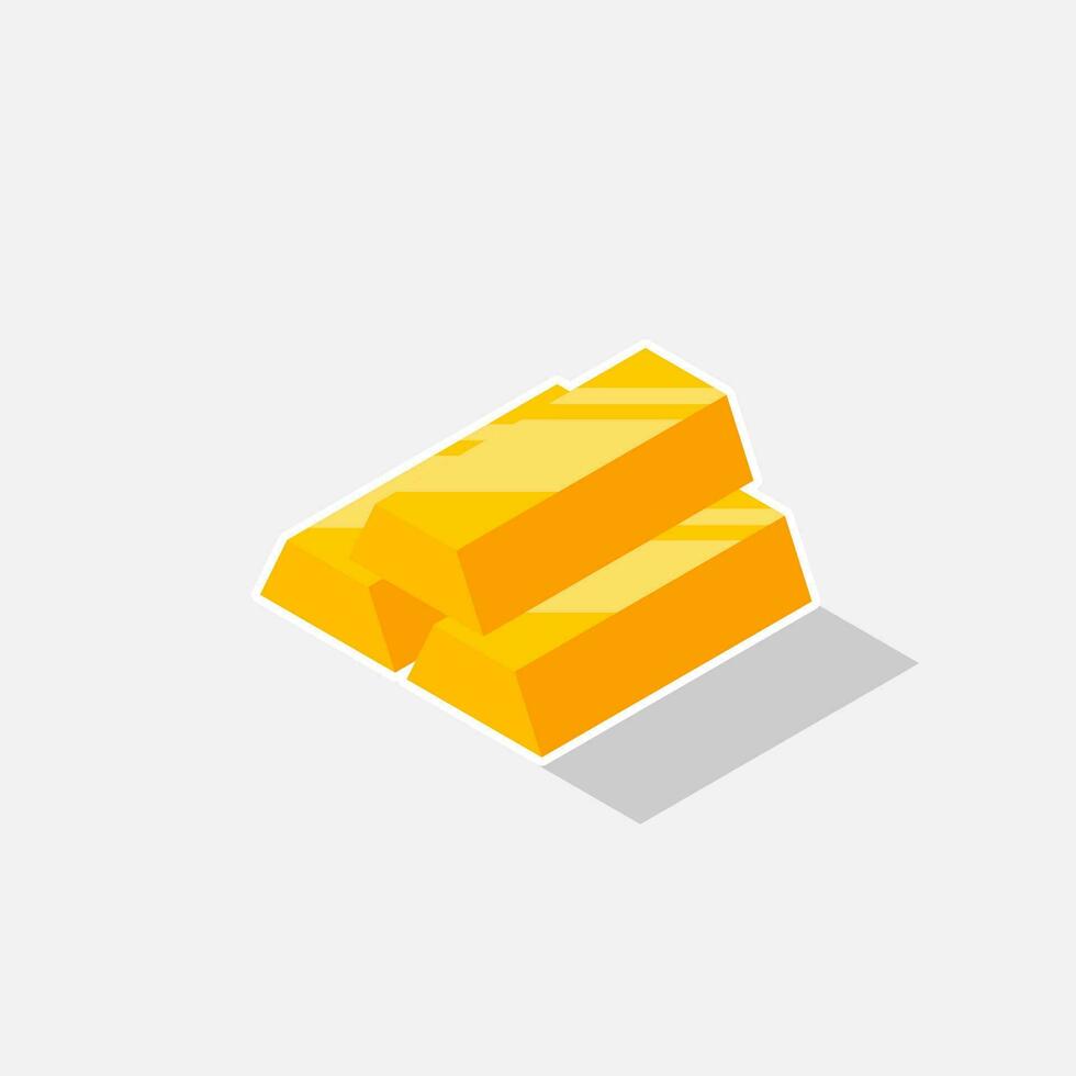 Gold Bar - White Stroke with Shadow icon vector isometric. Flat style vector illustration.