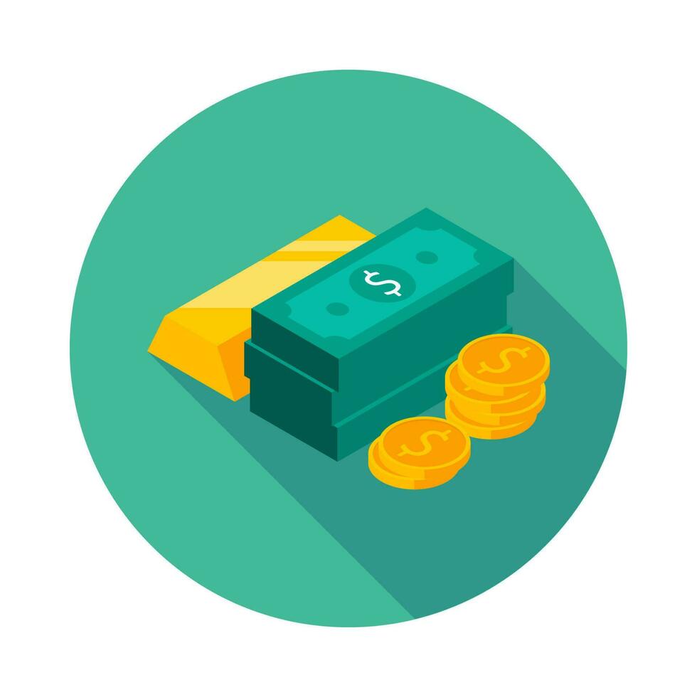 Gold Bar, Dollar and Coin icon vector isometric. Flat style vector illustration.