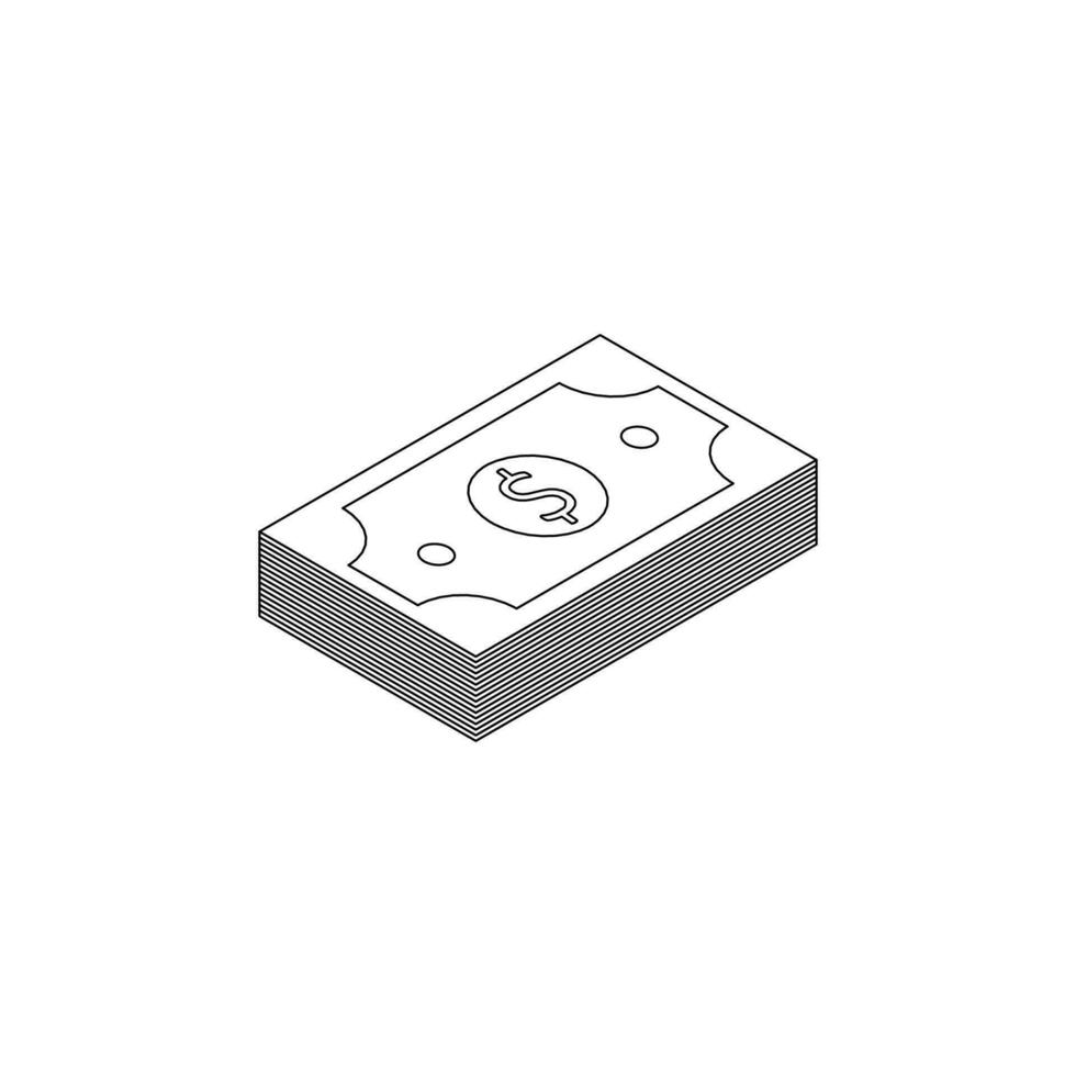 Dollar Money - Black Outline icon vector isometric. Flat style vector illustration.