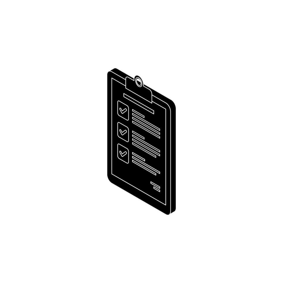 Checklist Isometric left view - White Outline icon vector isometric. Flat style vector illustration.