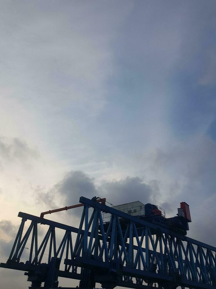 Jakarta, Indonesia in April 2019. Some mechanics are assembling the launcher gantry. photo