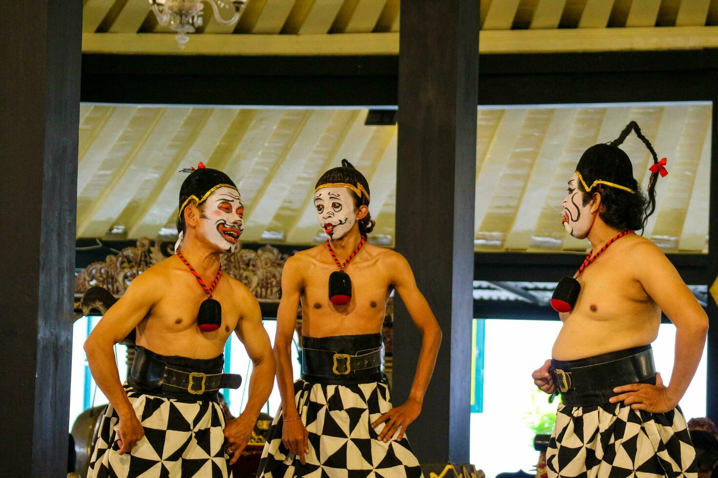 Yogyakarta, Indonesia on October 2022. Puppet people at the Yogyakarta Palace, the performance shown is about the play of the characters Petruk, Semar, and Gareng. photo