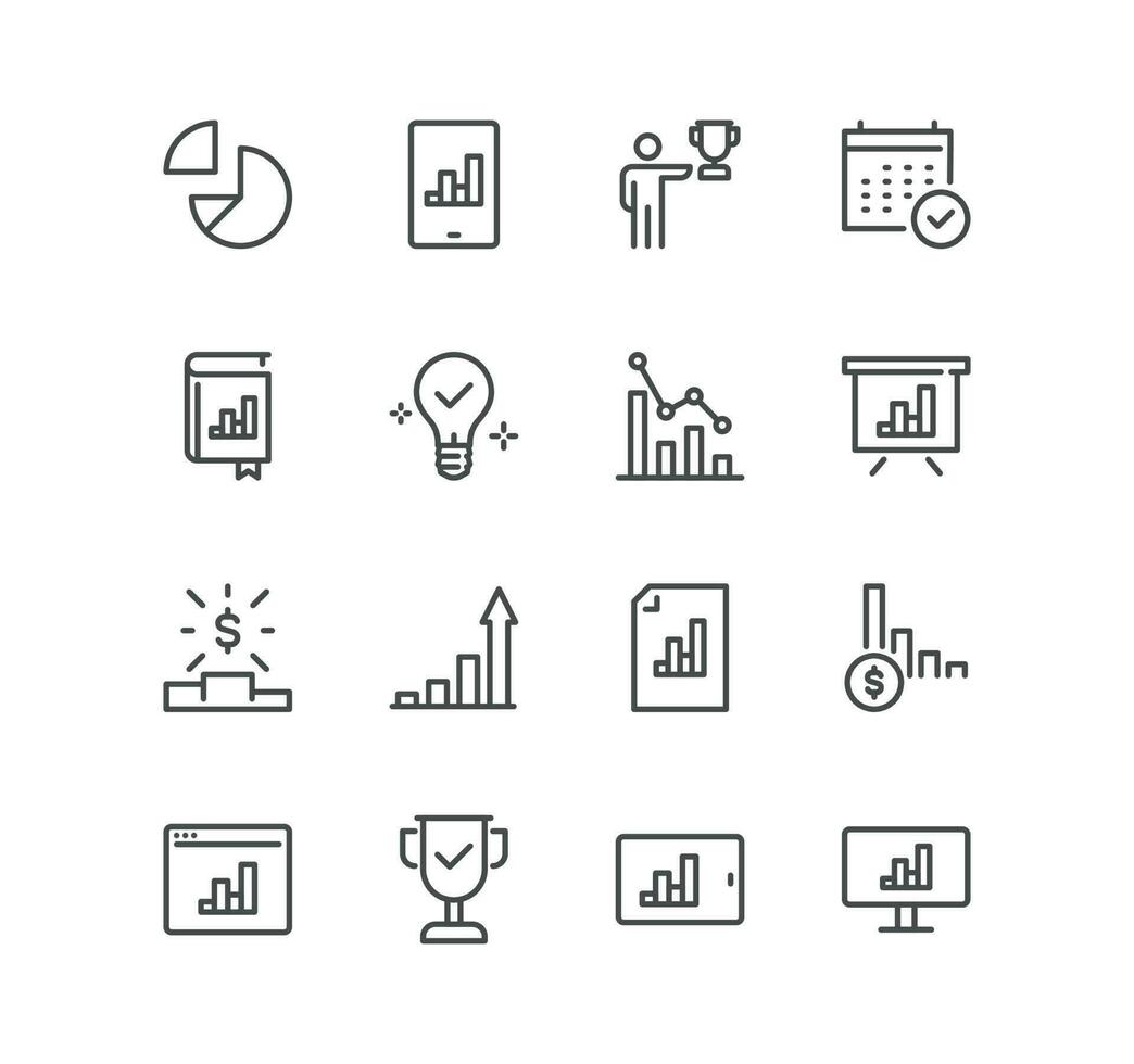 Set of success and growth related icons, progress, career, innovation, organization, teamwork and linear variety vectors. vector