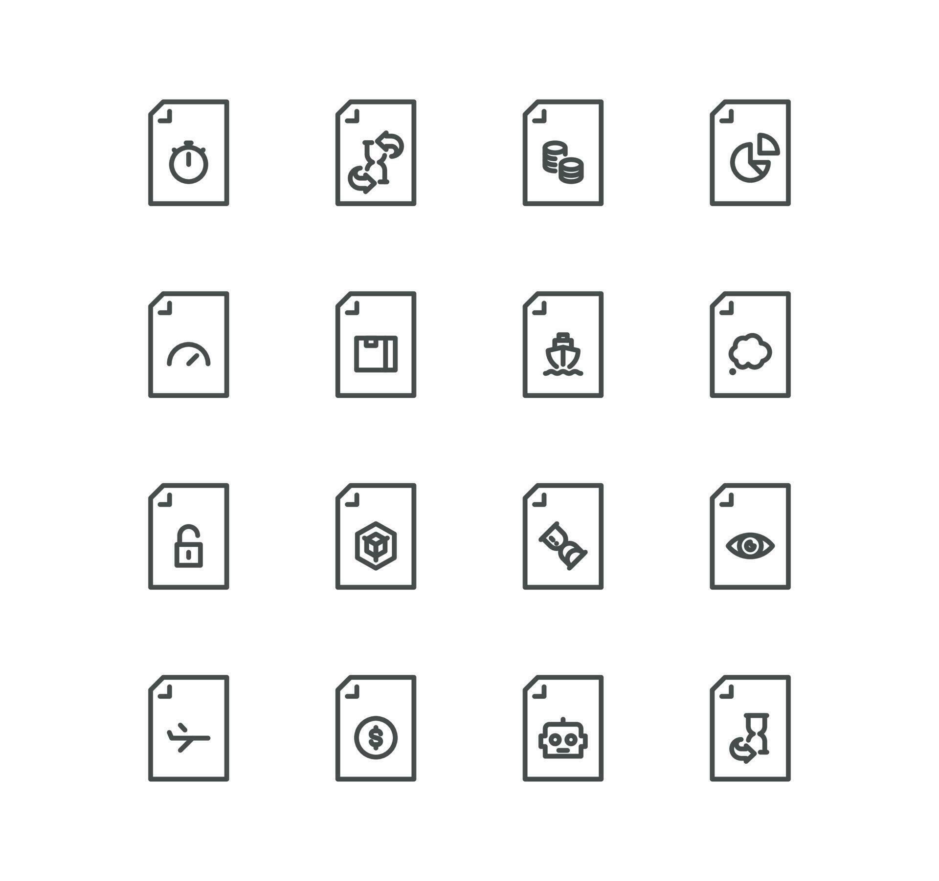Set of document flow management related icons, form, data, document ...