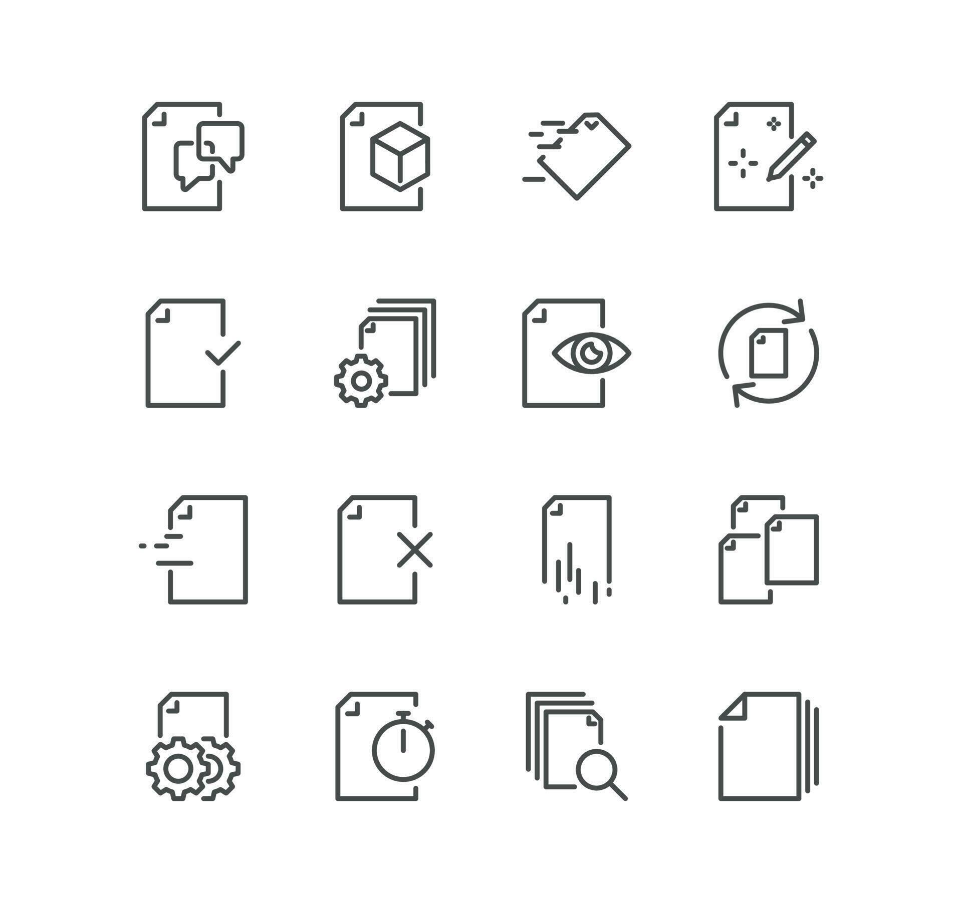 Set of document flow management related icons, form, data, document ...
