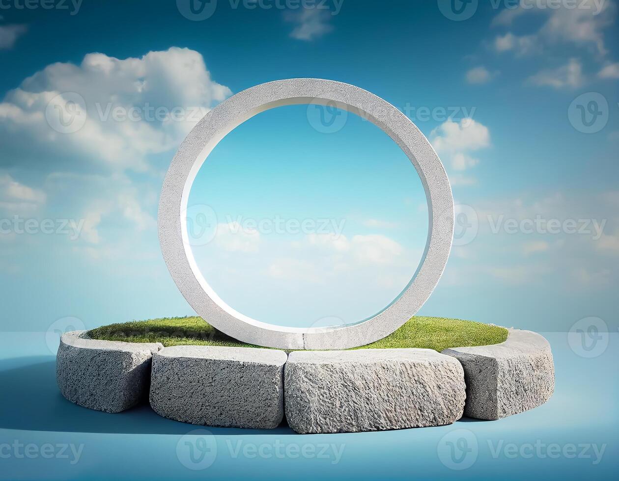 Abstract 3d podium for product presentation with geometric shapes, Empty round podium,Platforms for product presentation show new product background. photo