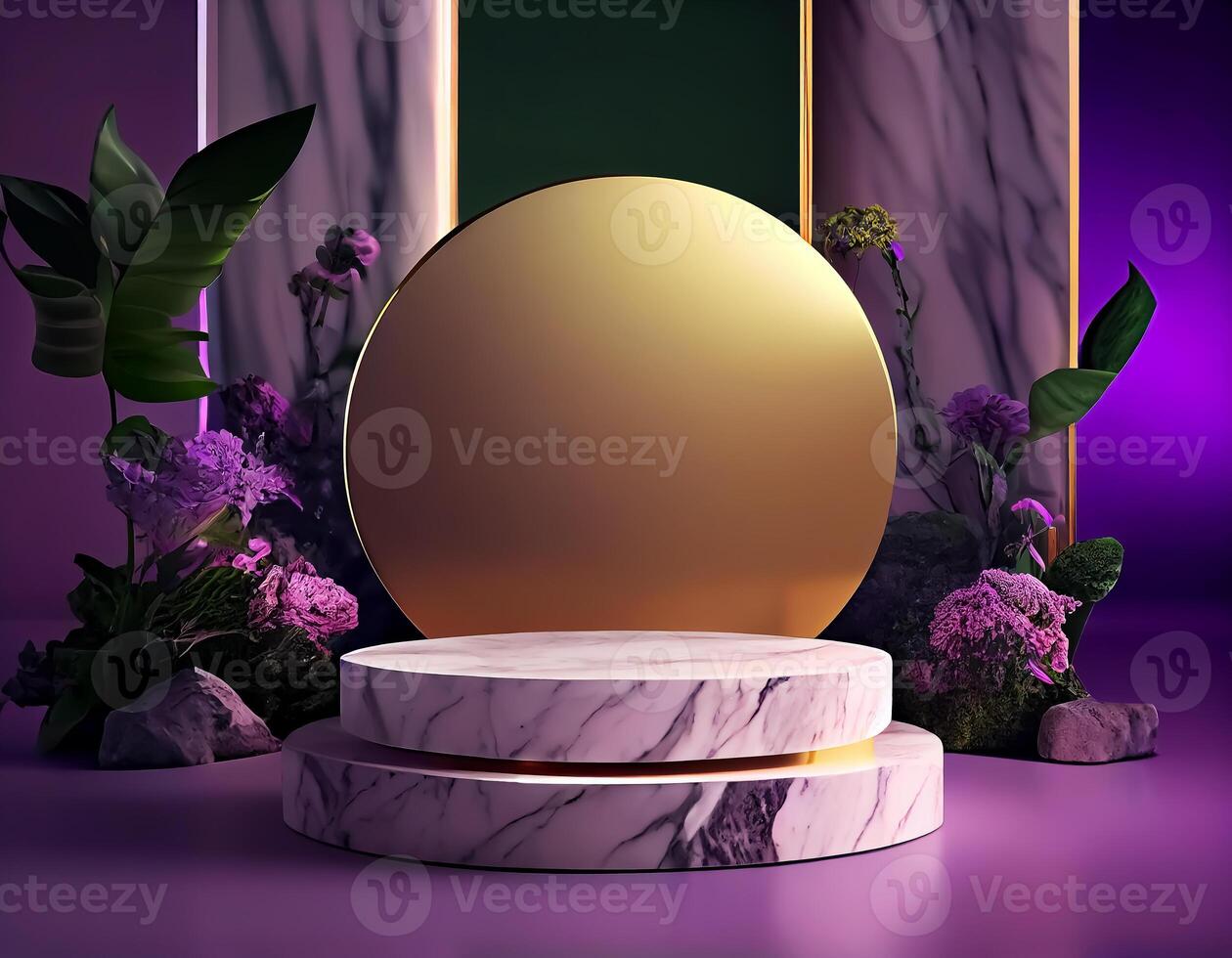Abstract 3d podium for product presentation with geometric shapes, Empty round podium,Platforms for product presentation show new product background. photo