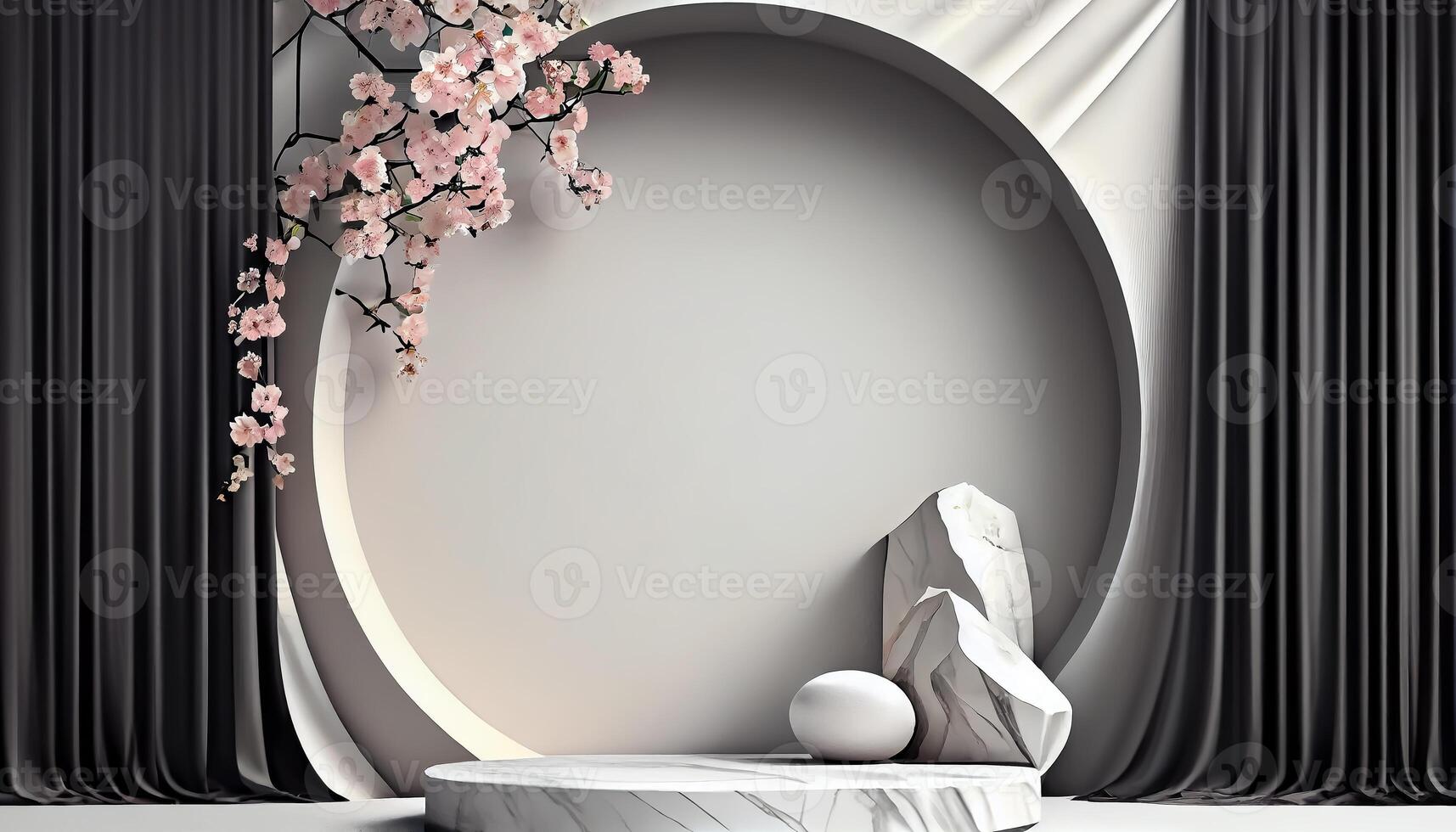 Abstract 3d podium for product presentation with geometric shapes, Empty round podium,Platforms for product presentation show new product background. photo