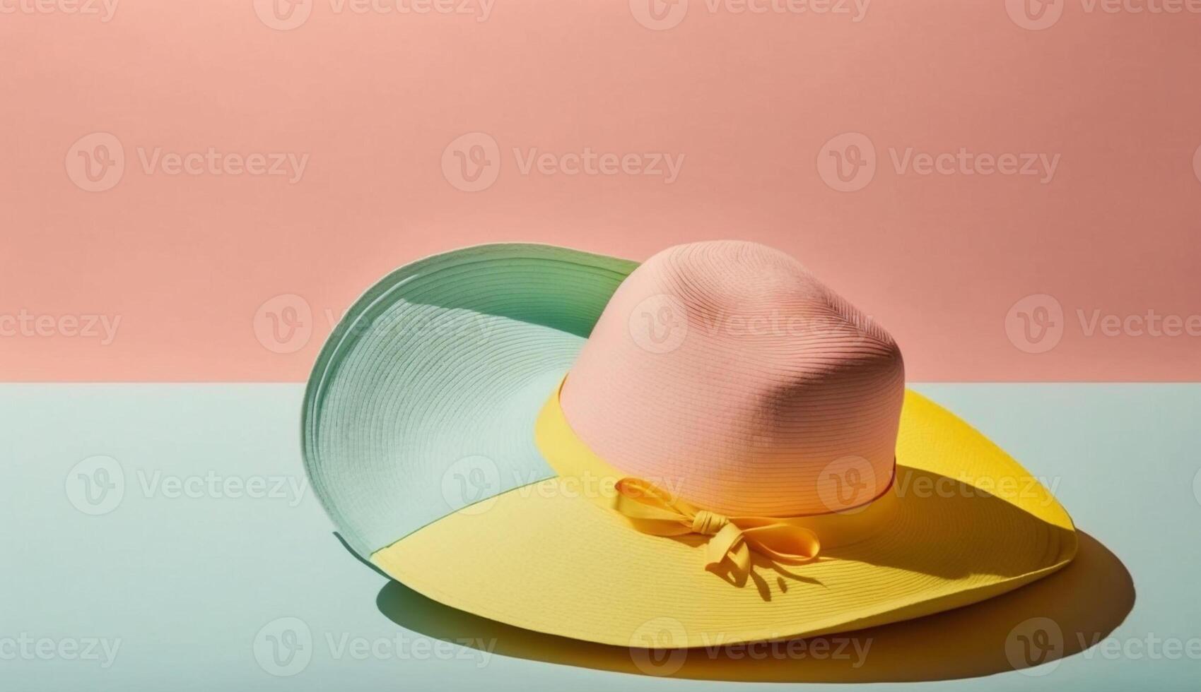 Sun hat on a bright background in summer concept with photo
