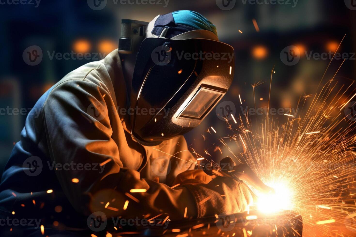 industrial welder at work with sparks coming out with photo