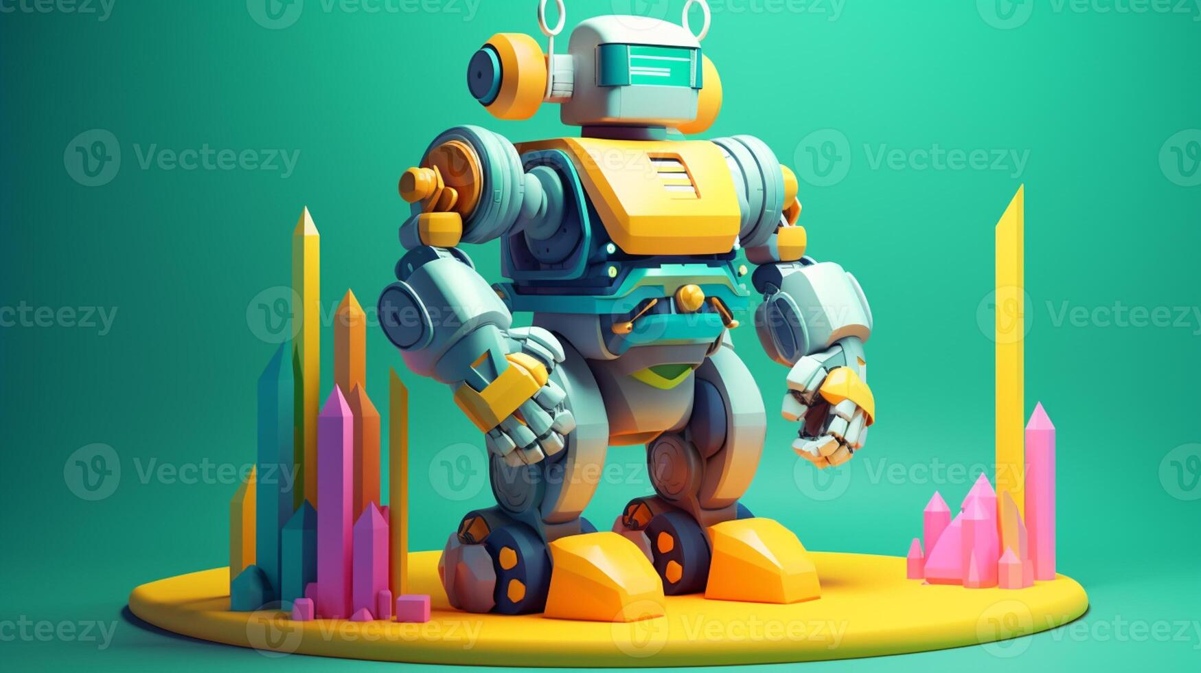 robot in abstract style in trending color palette with photo