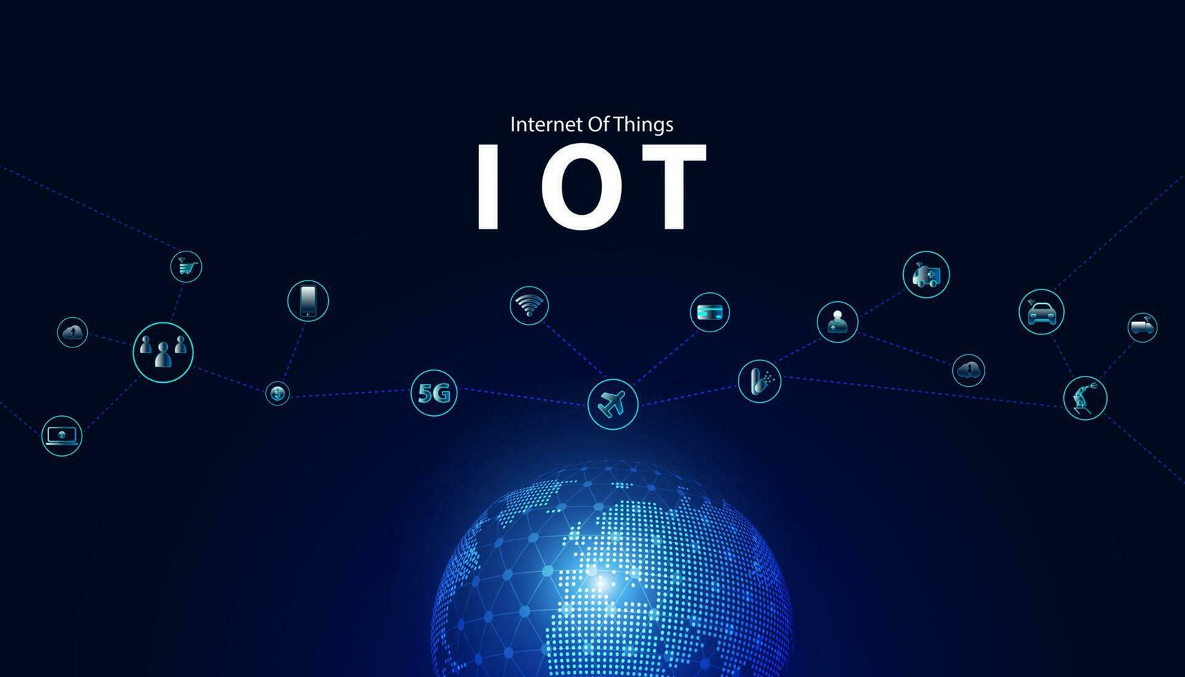 Abstract IoT Internet of Things Blue background image, circle, world digital, network concept, connected to the Internet or M2M, Machine to Machine, Industrial IoT, Commercial IoT. vector