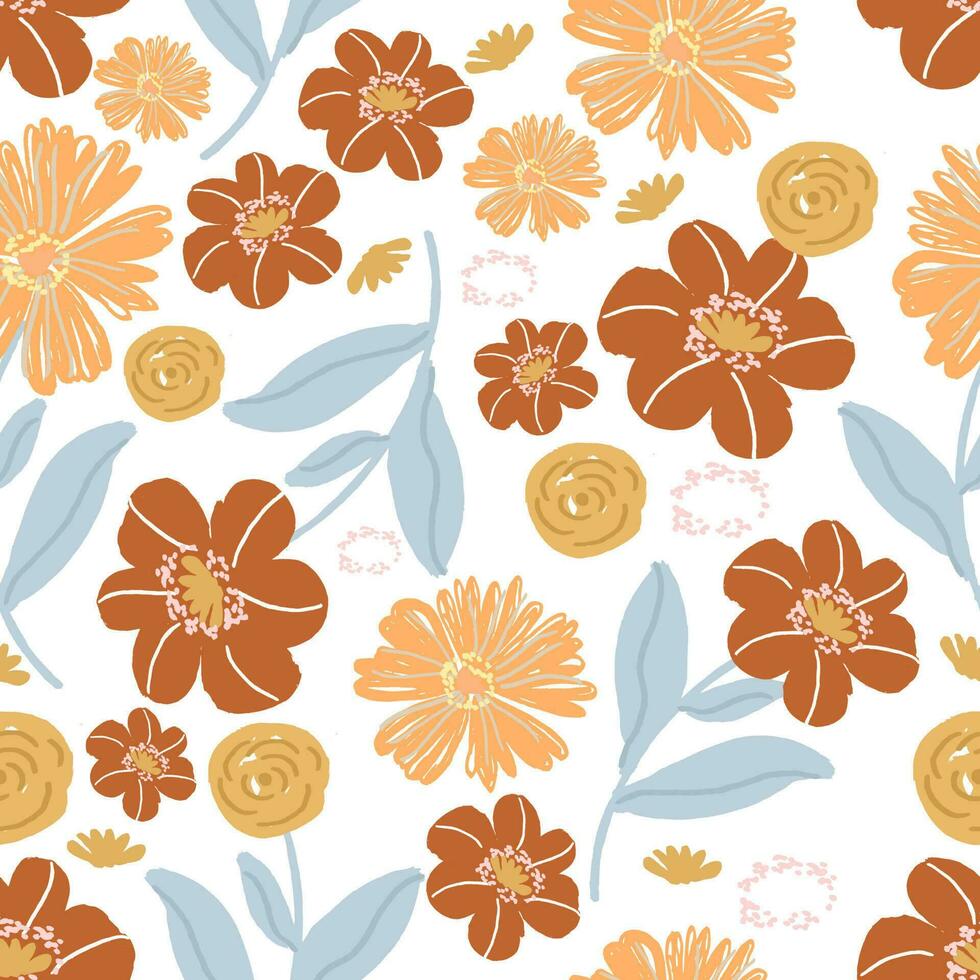 Brown Pastel Hand Drawn Flower Seamless Pattern vector