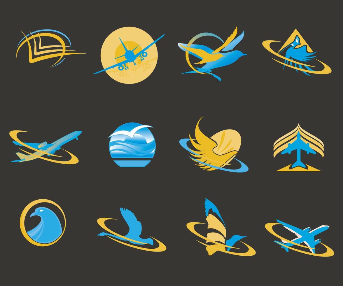 un conjunto de logos para el aerolínea y aero aire vuelo avión chorro mosca logo diseño íconos aerolínea chorro pájaro vector