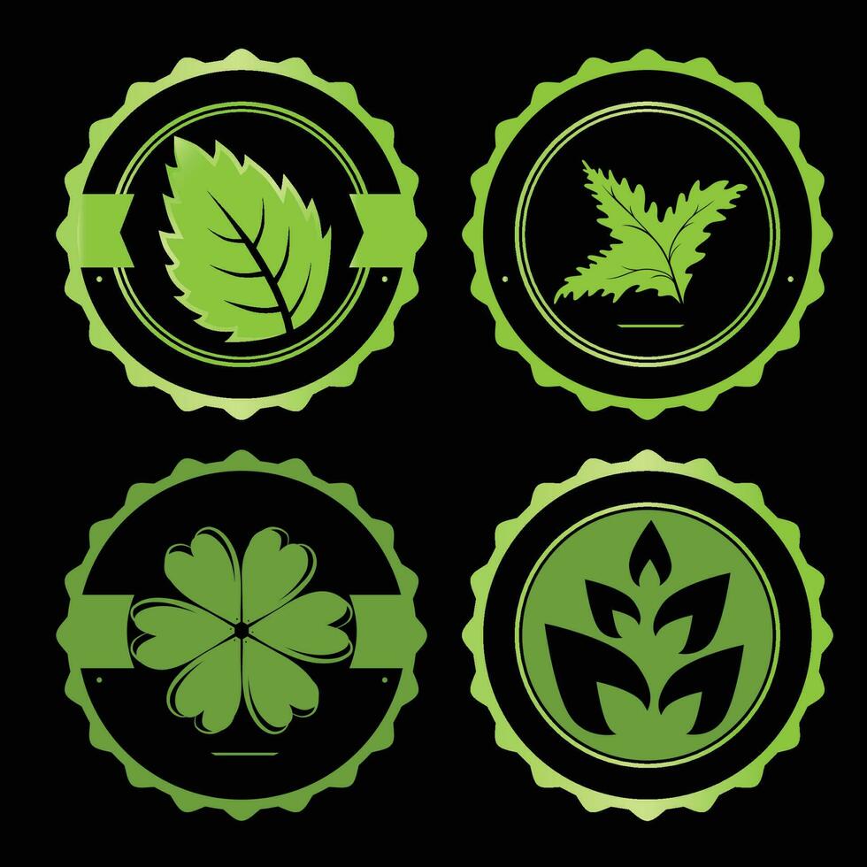 set of logos eco ecology leaf bio plant organic natural remedy herb vector