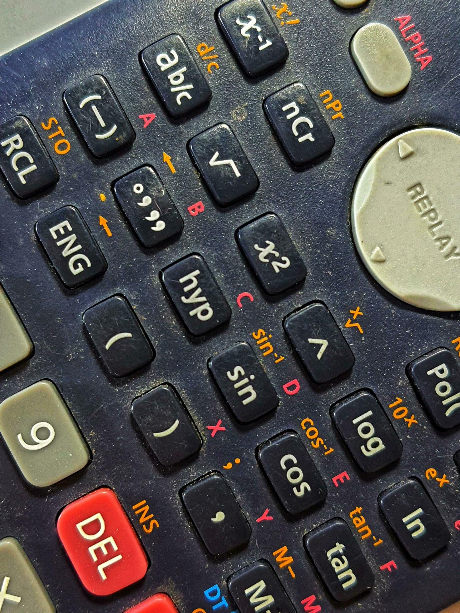 Close up photo of the buttons in the scientific calculator. 23754854