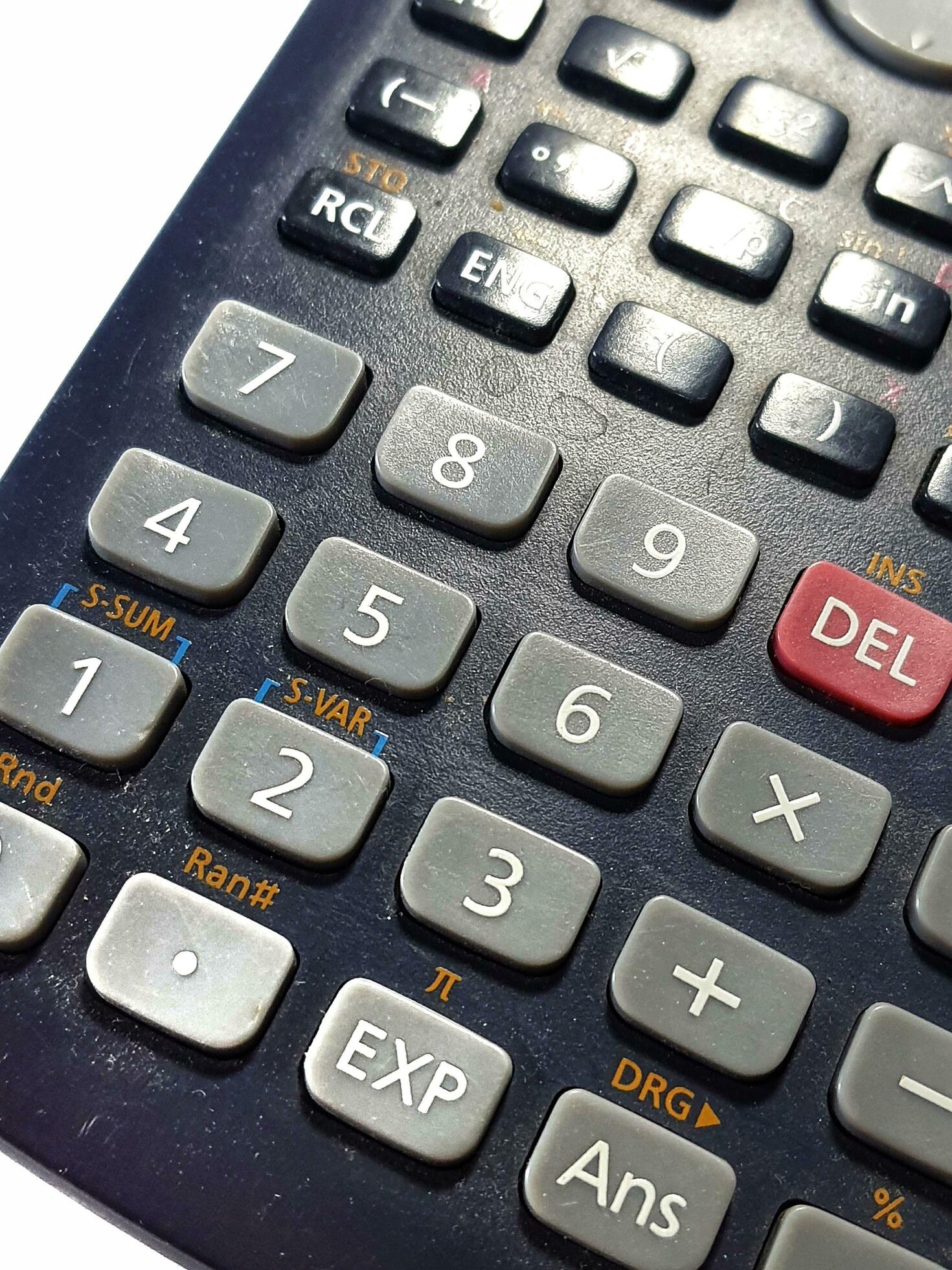 Close up photo of the buttons in the scientific calculator. 23754855